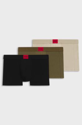 Three-pack of trunks in stretch cotton, Beige / Green / Black