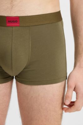 Set van drie korte boxers van stretchkatoen, Beige / Groen / Zwart