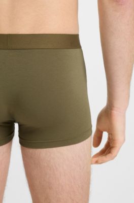 Three-pack of trunks in stretch cotton, Beige / Green / Black