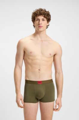 Set van drie korte boxers van stretchkatoen, Beige / Groen / Zwart
