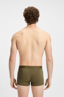 Three-pack of trunks in stretch cotton, Beige / Green / Black