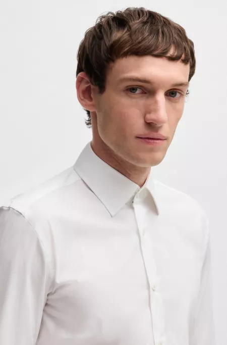 Slim-fit shirt in easy-iron stretch-cotton poplin
