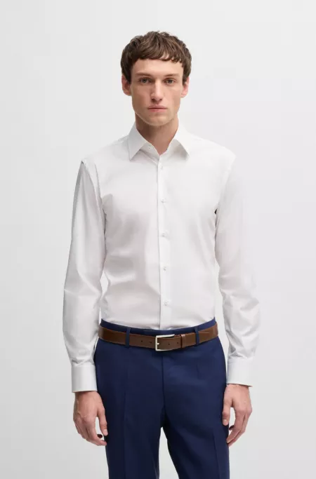 Slim-fit shirt in easy-iron stretch-cotton poplin