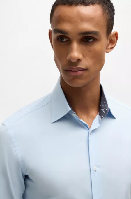 Slim-fit shirt in easy-iron stretch-cotton poplin