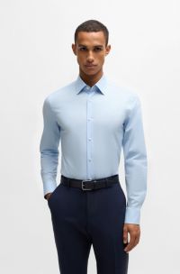 Chemise Slim en popeline de coton stretch facile à repasser, bleu clair