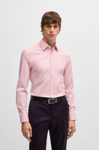 Slim-fit shirt in easy-iron stretch-cotton poplin, light pink