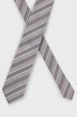 Silk tie with diagonal stripes, White Patterned