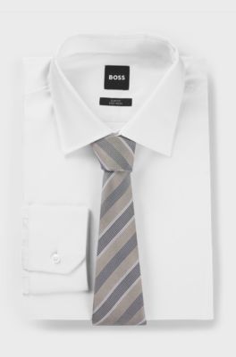 Silk tie with diagonal stripes, White Patterned
