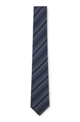 Silk tie with diagonal stripes, Blue Patterned