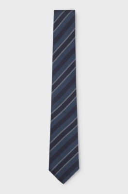 Silk tie with diagonal stripes, Blue Patterned