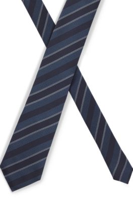 Silk tie with diagonal stripes, Blue Patterned