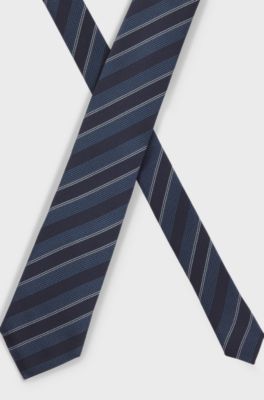 Silk tie with diagonal stripes, Blue Patterned