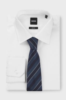 Silk tie with diagonal stripes, Blue Patterned