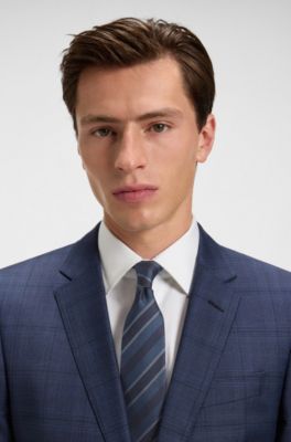 Silk tie with diagonal stripes, Blue Patterned