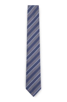 Silk tie with diagonal stripes, Blue Patterned