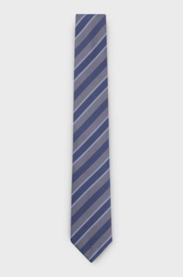 Silk tie with diagonal stripes, Blue Patterned