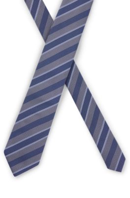 Silk tie with diagonal stripes, Blue Patterned