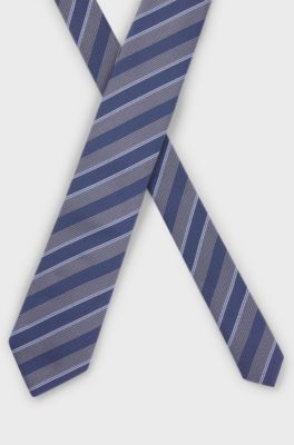 Silk tie with diagonal stripes, Blue Patterned