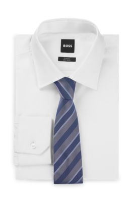Silk tie with diagonal stripes, Blue Patterned