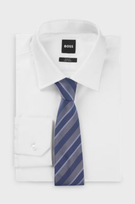 Silk tie with diagonal stripes, Blue Patterned