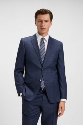 Silk tie with diagonal stripes, Blue Patterned