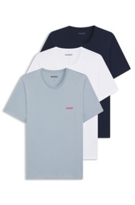T-shirt con scollo rotondo in cotone in confezione da tre, Bianco / Blu