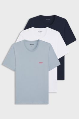 Assorted three-pack cotton T-Shirts with logo print, White / Blue