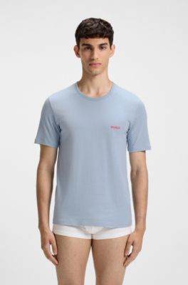 Three-pack of logo-print underwear T-shirts in cotton, White / Blue