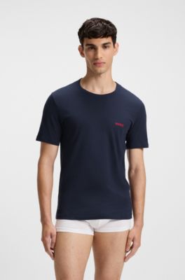 T-shirt con scollo rotondo in cotone in confezione da tre, Bianco / Blu