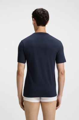 Three-pack of logo-print underwear T-shirts in cotton, White / Blue