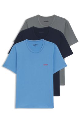 Three-pack of round-neck cotton T-shirts, Blue / Grey