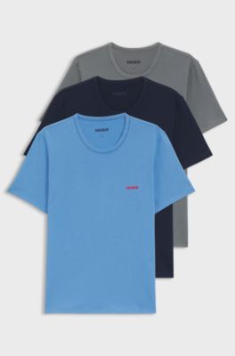 Assorted three-pack cotton T-Shirts with logo print, Blue / Grey
