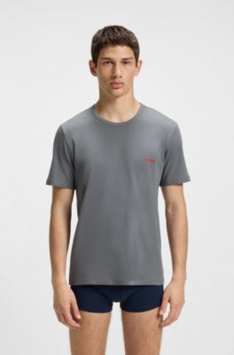 Three-pack of round-neck cotton T-shirts, Blue / Grey