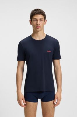 Three-pack of round-neck cotton T-shirts, Blue / Grey