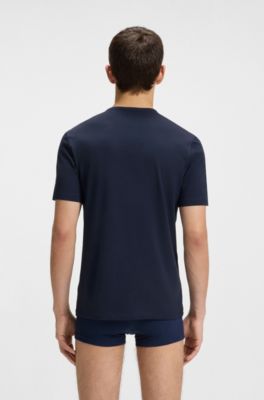 Three-pack of round-neck cotton T-shirts, Blue / Grey