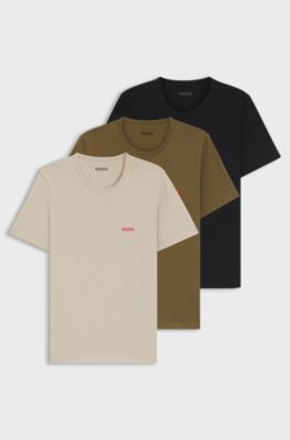 Assorted three-pack cotton T-Shirts with logo print, Beige / Brown / Black