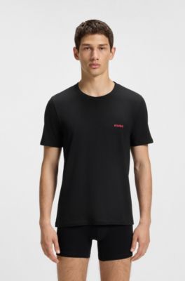 Three-pack of round-neck cotton T-shirts, Beige / Brown / Black