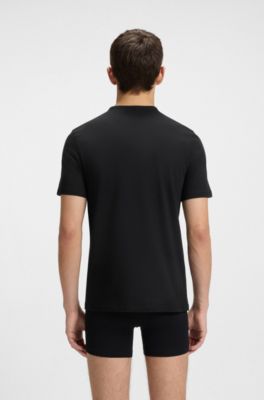 Three-pack of round-neck cotton T-shirts, Beige / Brown / Black