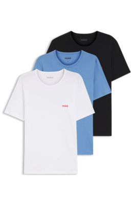 Assorted three-pack cotton T-Shirts with logo print, Black / White / Blue