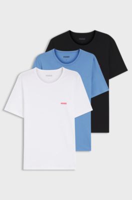 Three-pack cotton T-shirts, Black / White / Blue
