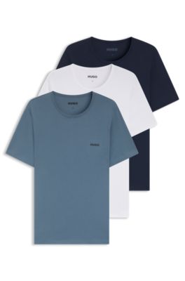 T-shirt con scollo rotondo in cotone in confezione da tre, Bianco / Blu