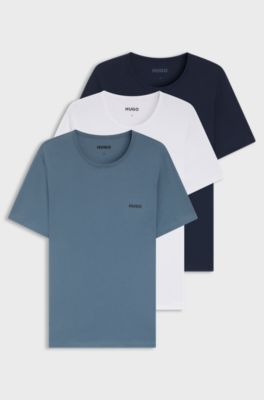 Three-pack of logo-print underwear T-shirts in cotton, White / Blue