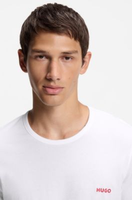 Three-pack of logo-print underwear T-shirts in cotton, White / Blue