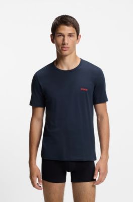 Three-pack of logo-print underwear T-shirts in cotton, White / Blue