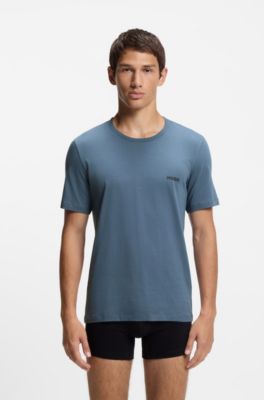 Three-pack of logo-print underwear T-shirts in cotton, White / Blue