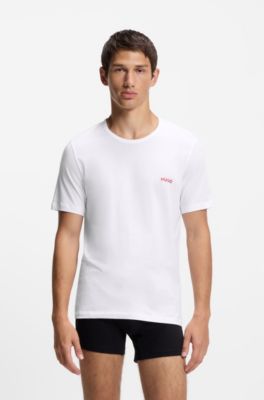 Three-pack of logo-print underwear T-shirts in cotton, White / Blue