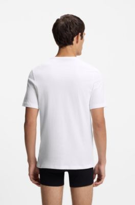 Three-pack of logo-print underwear T-shirts in cotton, White / Blue
