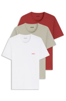 Assorted three-pack cotton T-Shirts with logo print, White / Beige