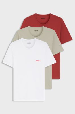 Assorted three-pack cotton T-Shirts with logo print, White / Beige