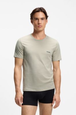 Assorted three-pack cotton T-Shirts with logo print, White / Beige